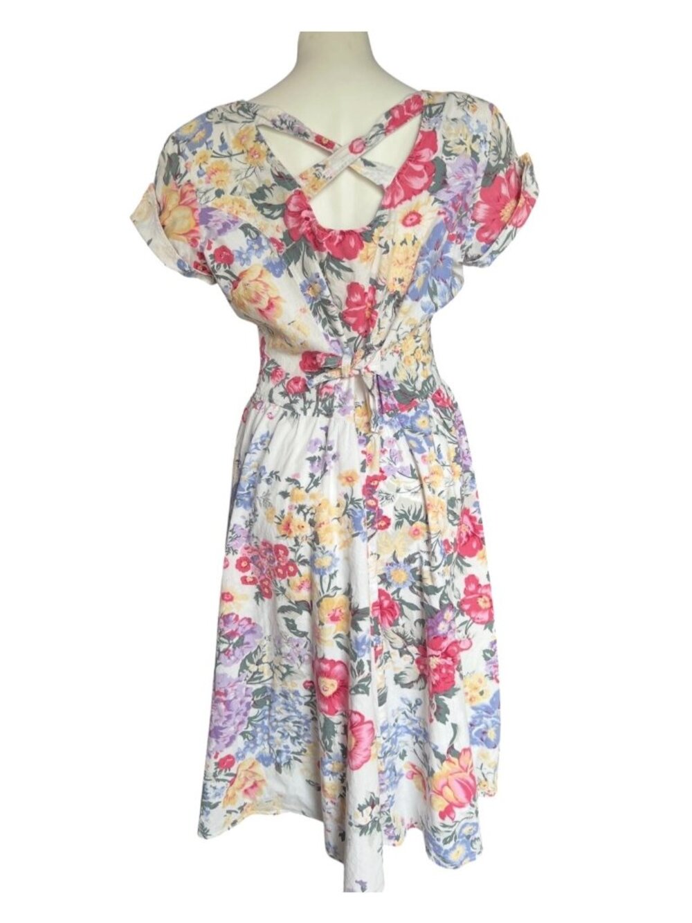 Uni Mondo Womens Dress Size 16/18 Floral Cross Back Straps Pockets Drop Waist - Picture 2 of 14